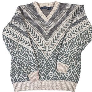 Vintage Crossings Men's Size XL Geometric Wool Blend Knit V-Neck Sweater